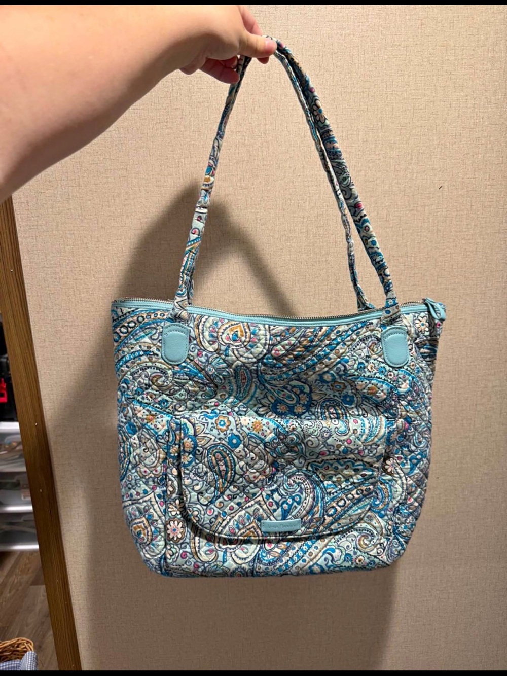 Vera Bradley Quilted Paisley Tote in Light Blue with Multicolor Accents